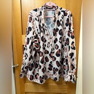 Eloquii Leopard Print Blouse w/ Ruffle Neck
